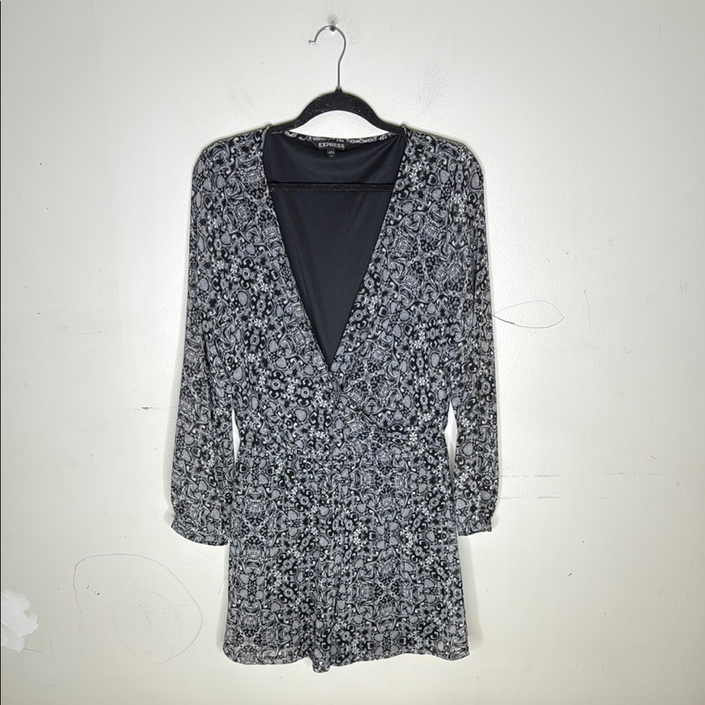 Express Black And White Polyester Patterned Faux … - image 1